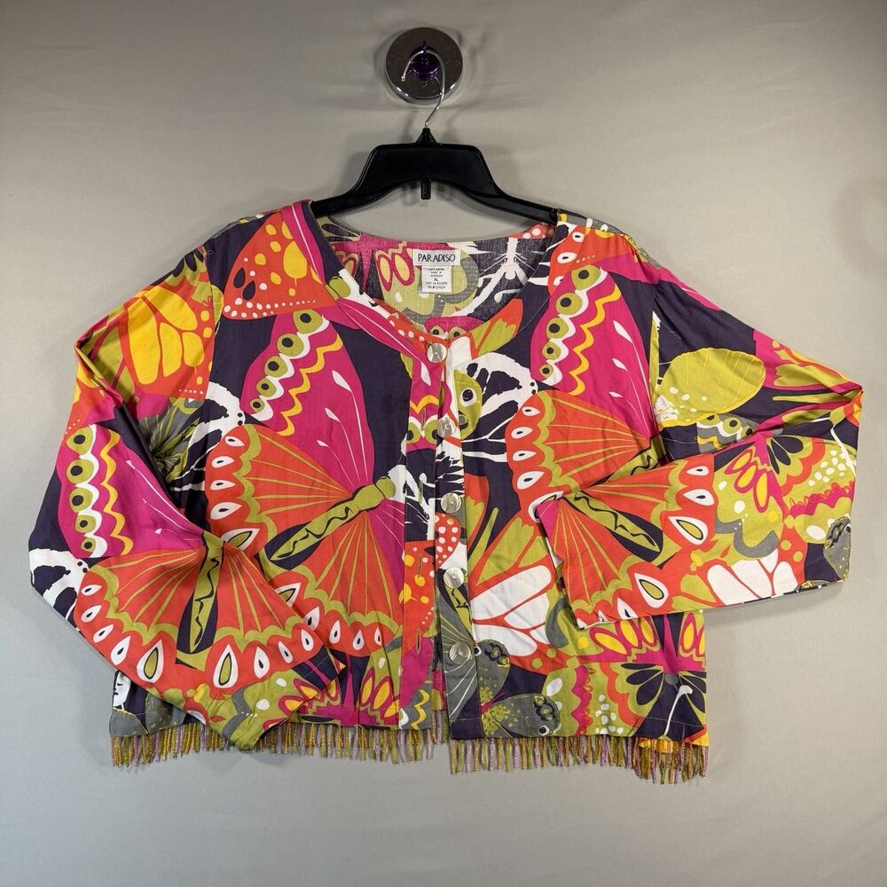 Retro 70s Disco Multicolor Button-Up Long Sleeve Collared Shirt size XL